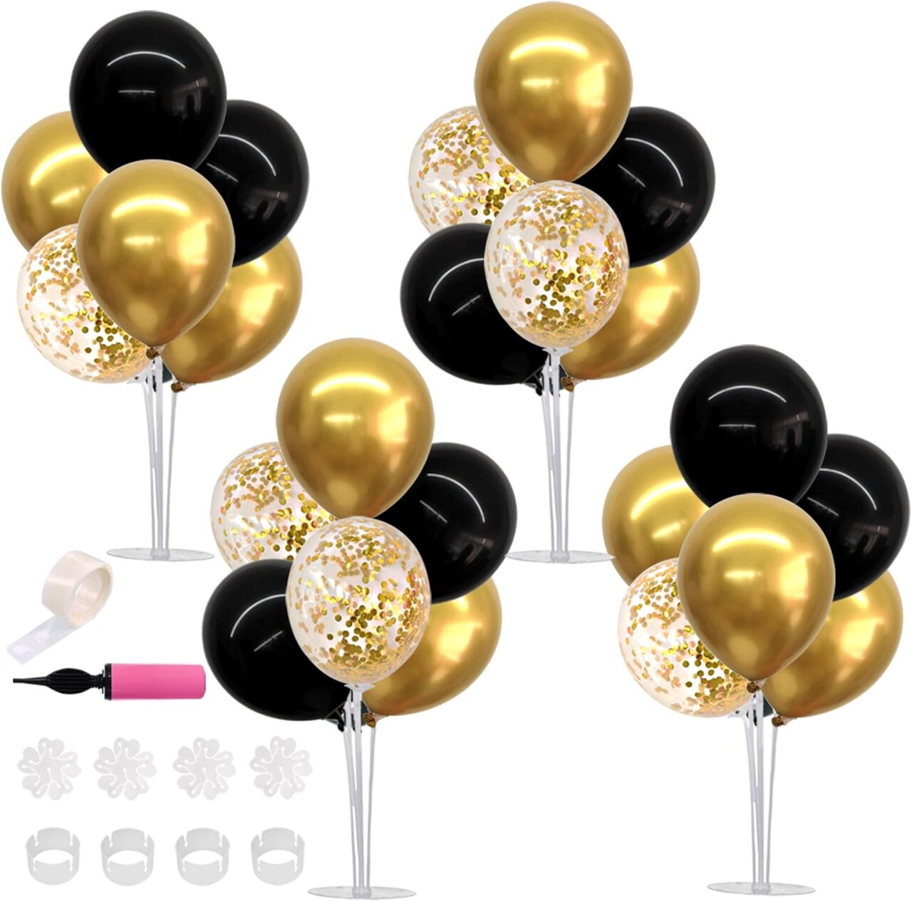 4 Set Black Gold Balloon Centerpieces for Table,Balloons Stand Kit for Black Gold Party Decorations Christmas Engagement 50th Birthday Anniversary New Year 2024 Graduation Decorations